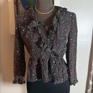 Madewell 100% silk ruffle blouse star pattern SZ S